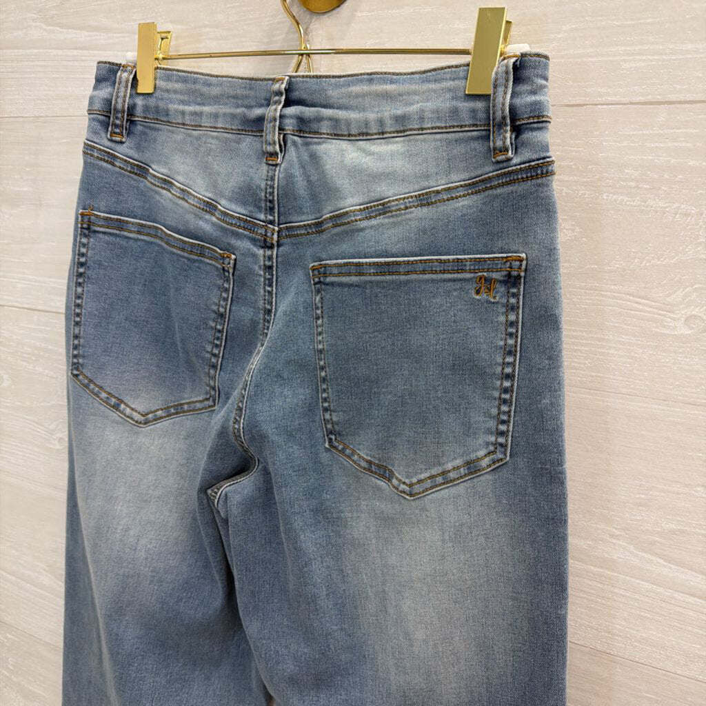 Grace and Lace Light Wash Wide Leg Cuffed Hem Jeans 6