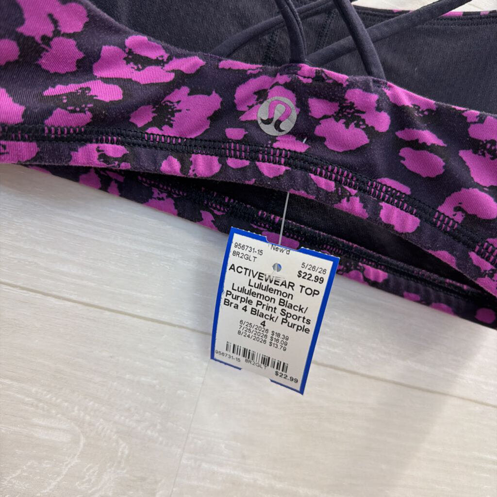 Lululemon Black/ Purple Print Sports Bra 4