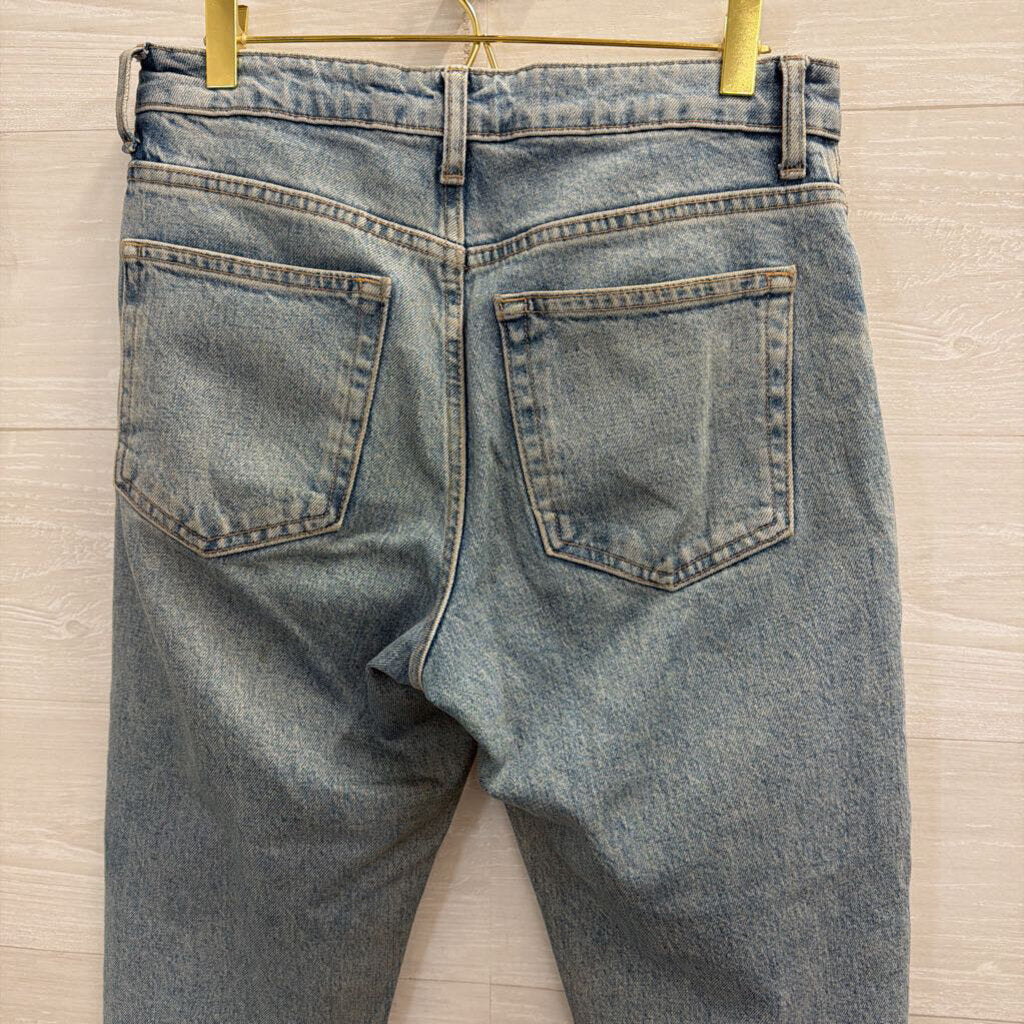 TopShop Light Wash Raw Hem Straight Leg Jeans 28
