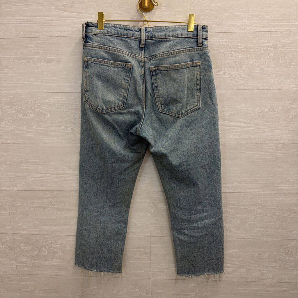 TopShop Light Wash Raw Hem Straight Leg Jeans 28