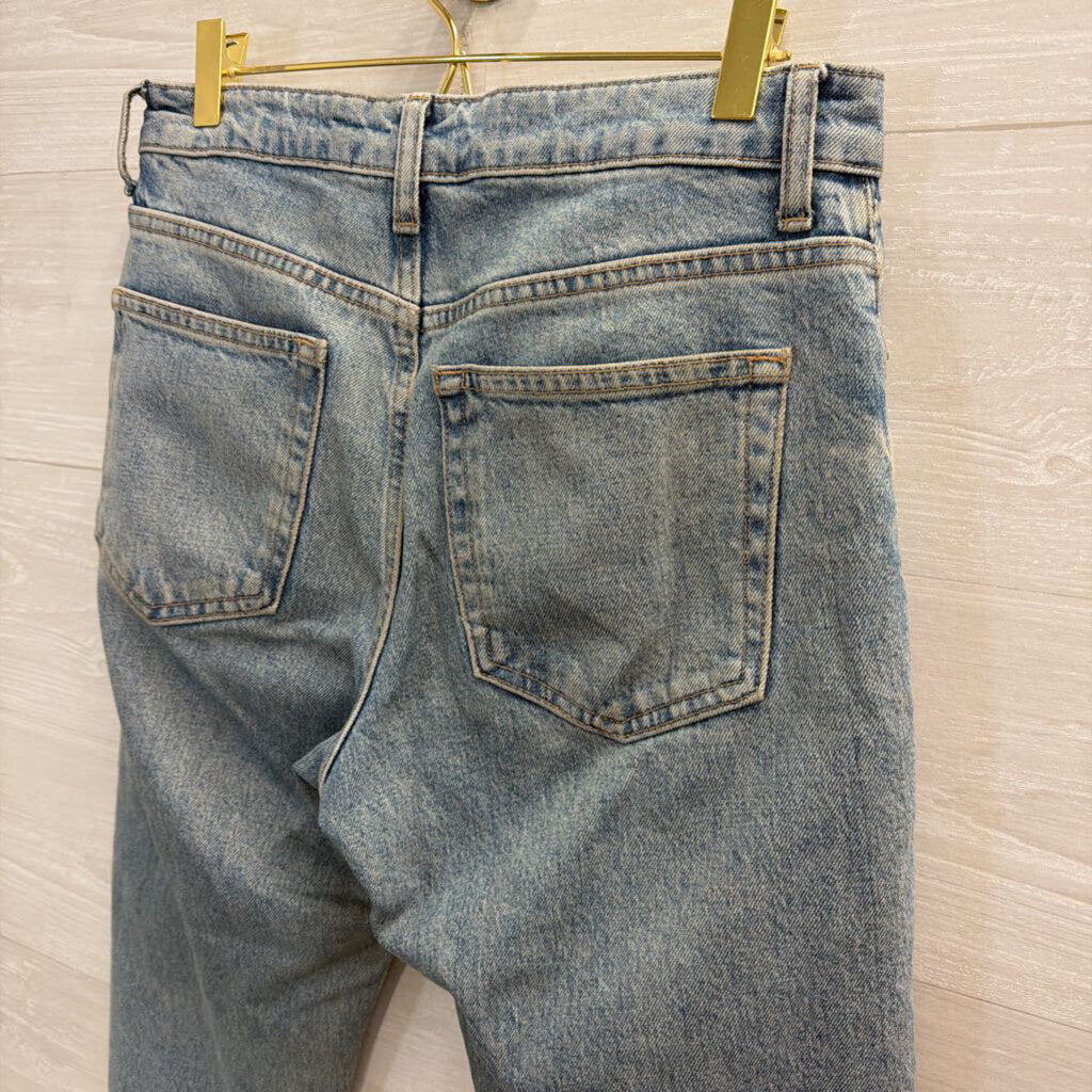 TopShop Light Wash Raw Hem Straight Leg Jeans 28