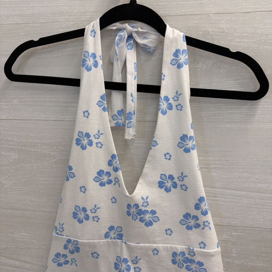 Hollister Blue/ White Print Halter Crop Top Large
