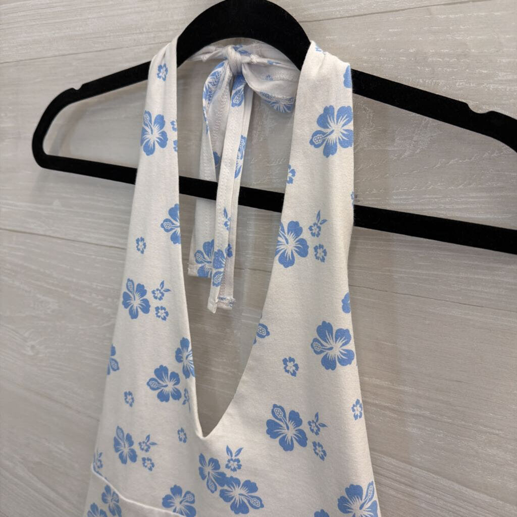 Hollister Blue/ White Print Halter Crop Top Large