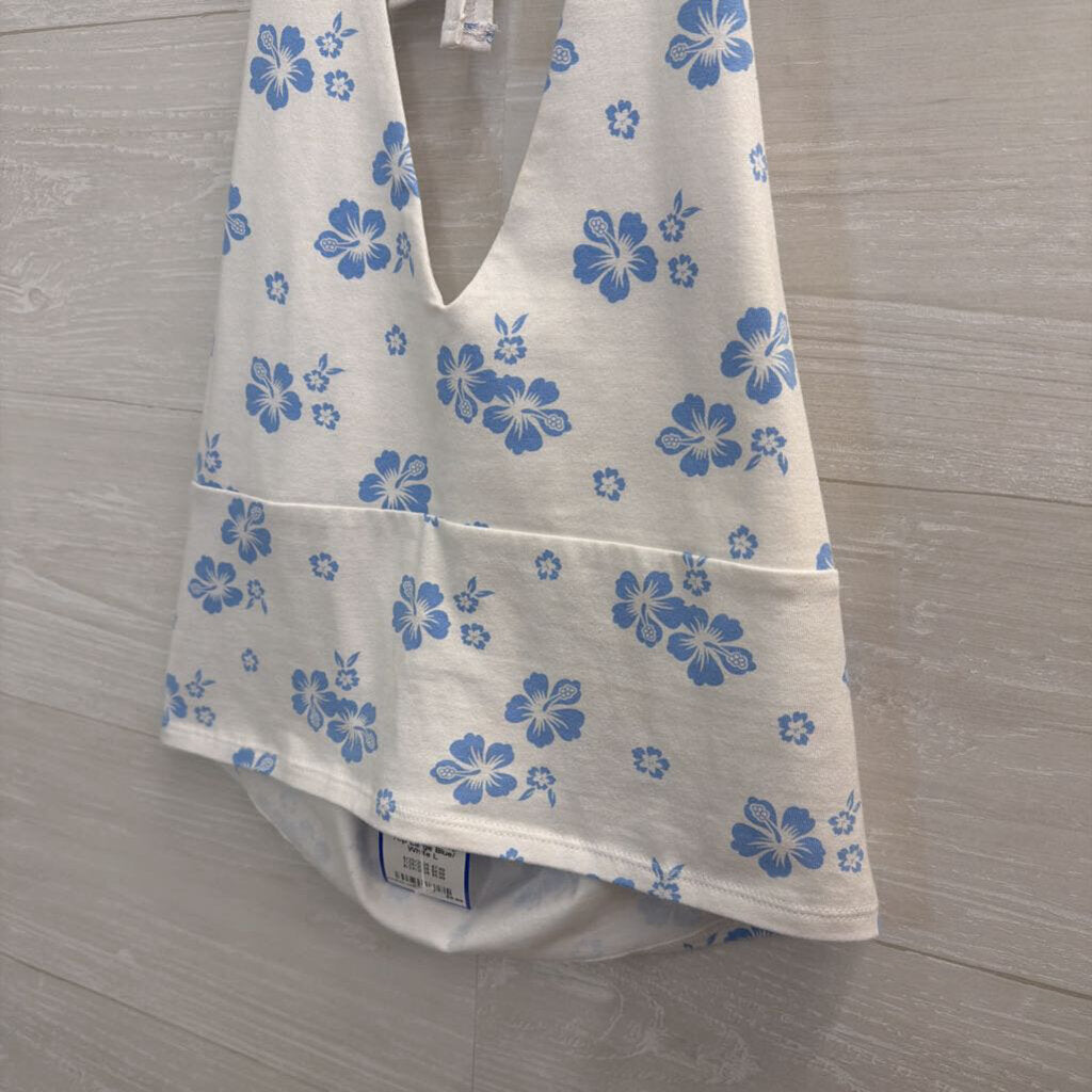 Hollister Blue/ White Print Halter Crop Top Large