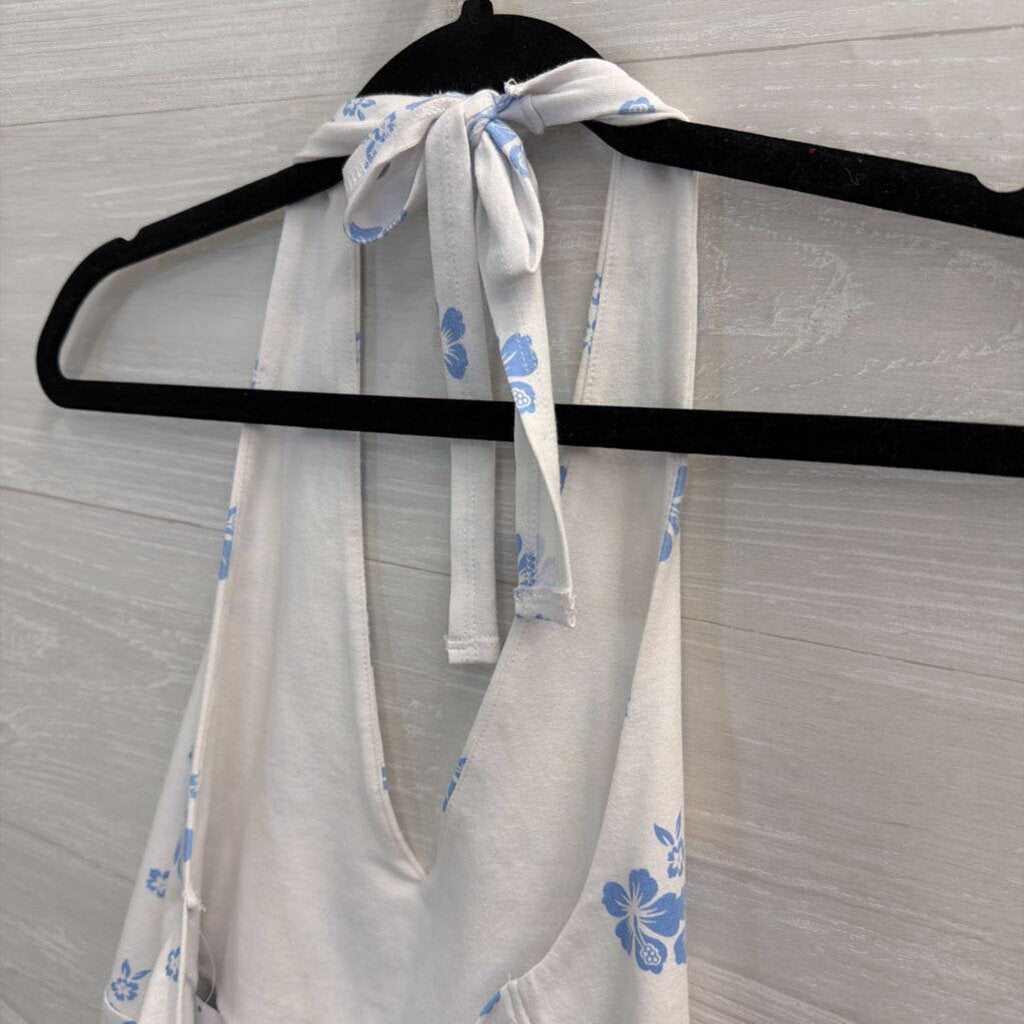 Hollister Blue/ White Print Halter Crop Top Large