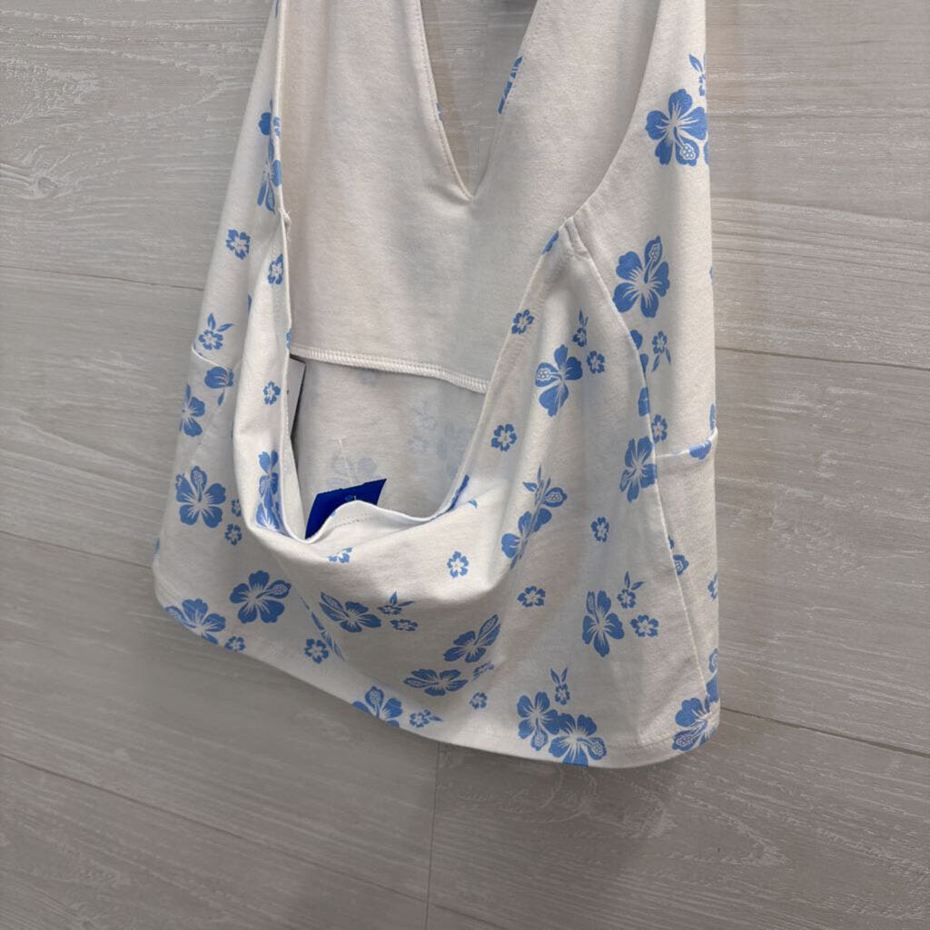 Hollister Blue/ White Print Halter Crop Top Large