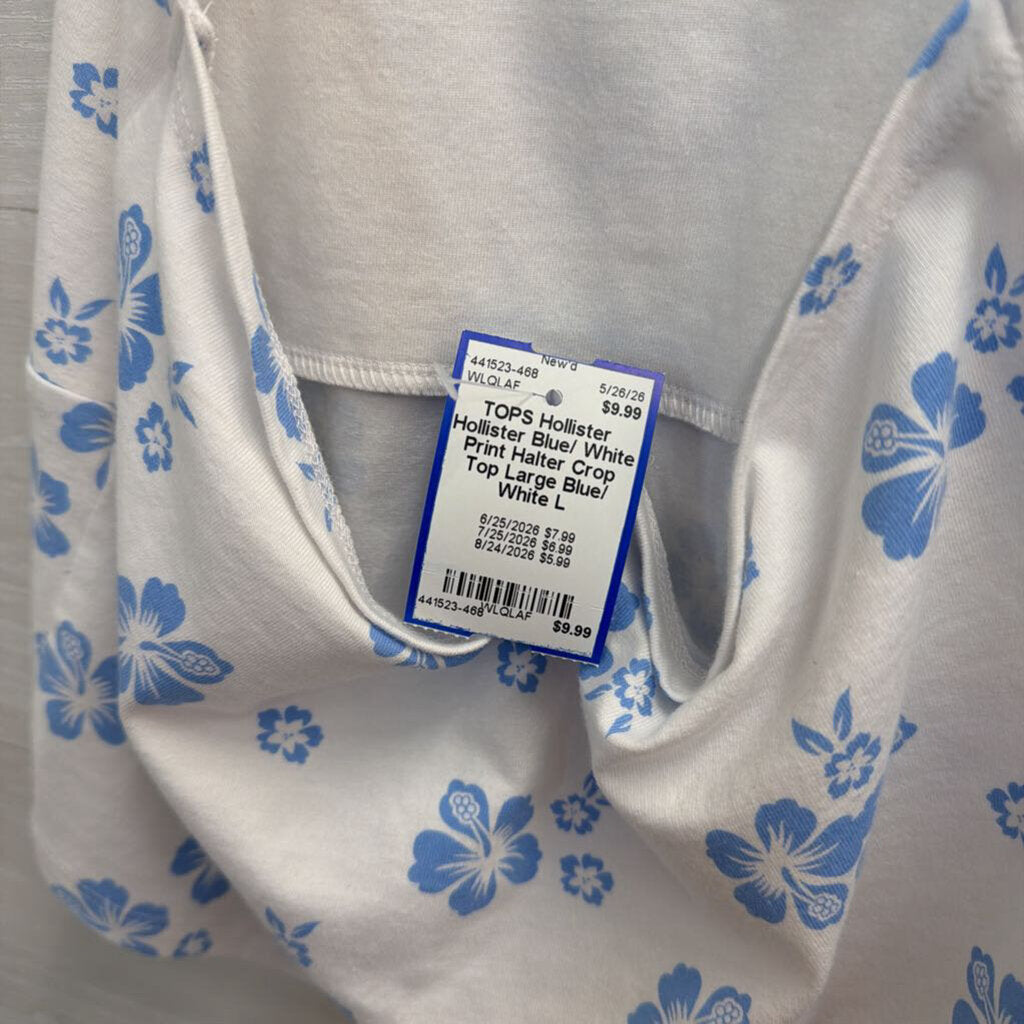 Hollister Blue/ White Print Halter Crop Top Large