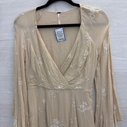 Free People Beige/ White Embroidered Floral Long Sleeve Mini Dress 4