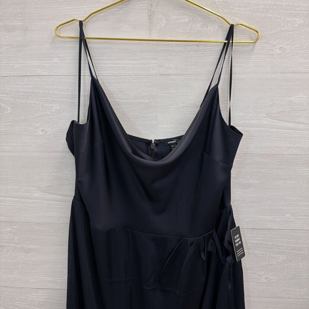 Express Navy Silky Tie Waist Dress Extra Large