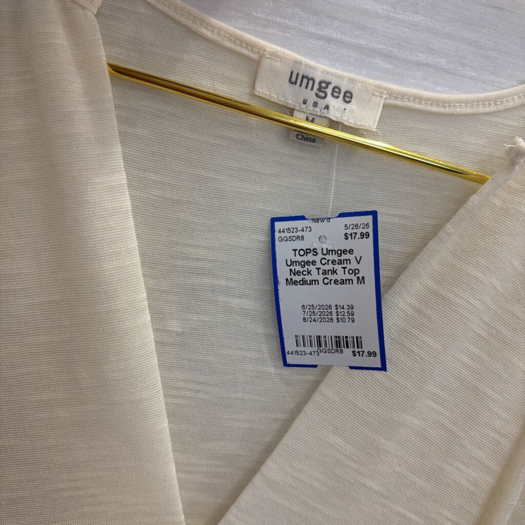 Umgee Cream V Neck Tank Top Medium