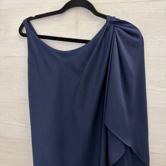 BCBG Navy Silky One Shoulder Top Medium