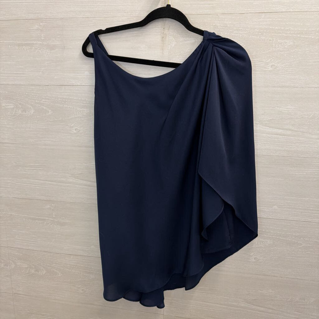 BCBG Navy Silky One Shoulder Top Medium