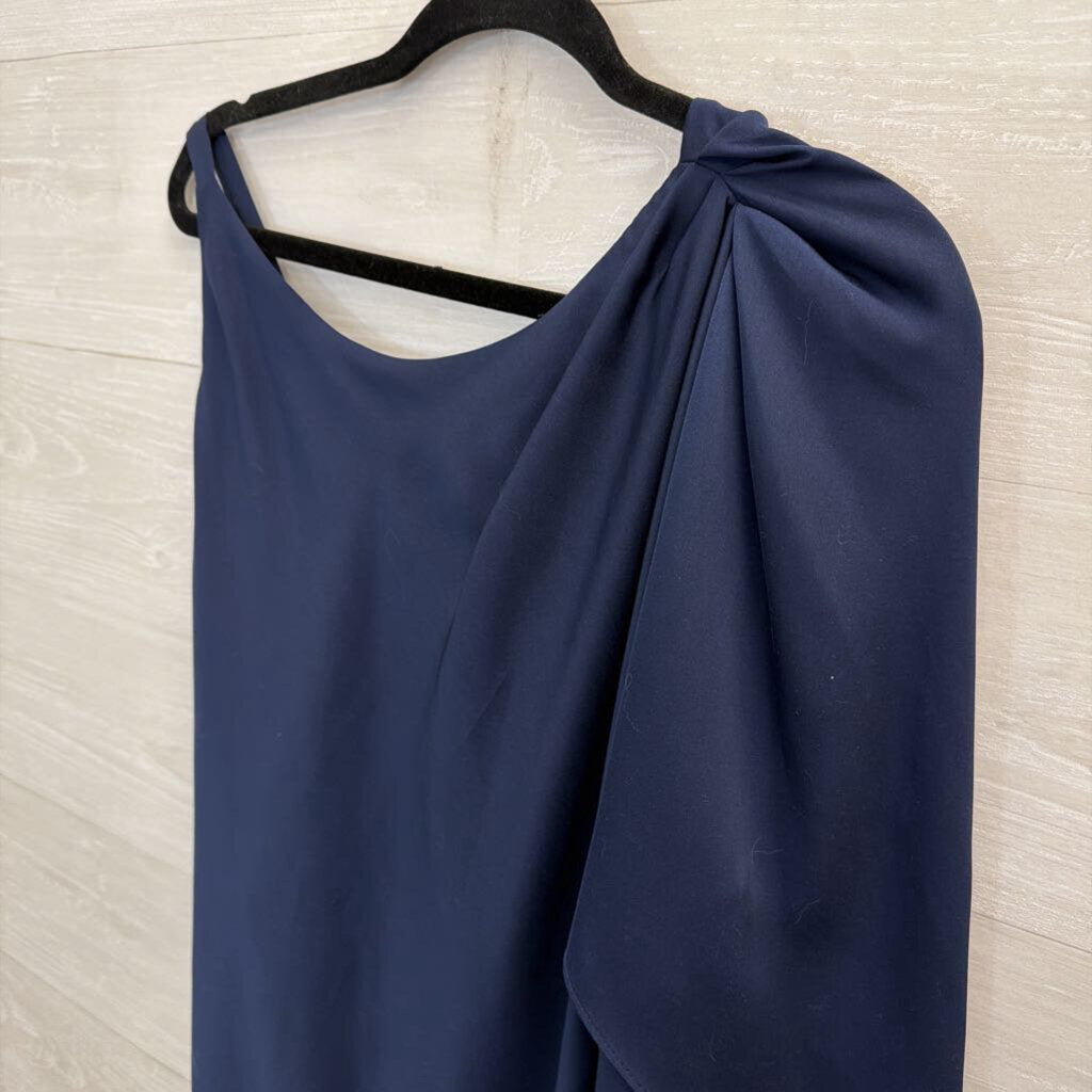 BCBG Navy Silky One Shoulder Top Medium