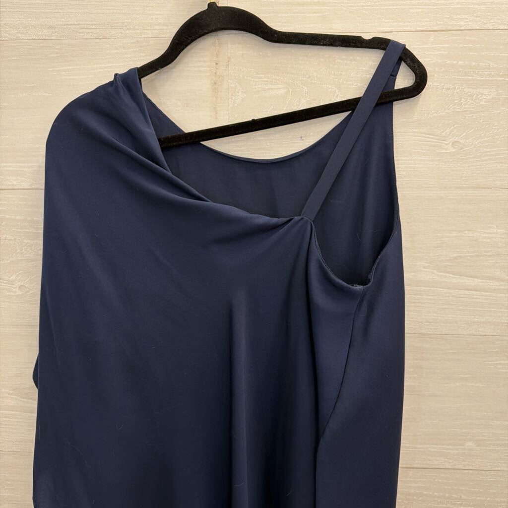 BCBG Navy Silky One Shoulder Top Medium