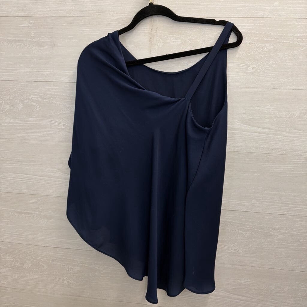 BCBG Navy Silky One Shoulder Top Medium