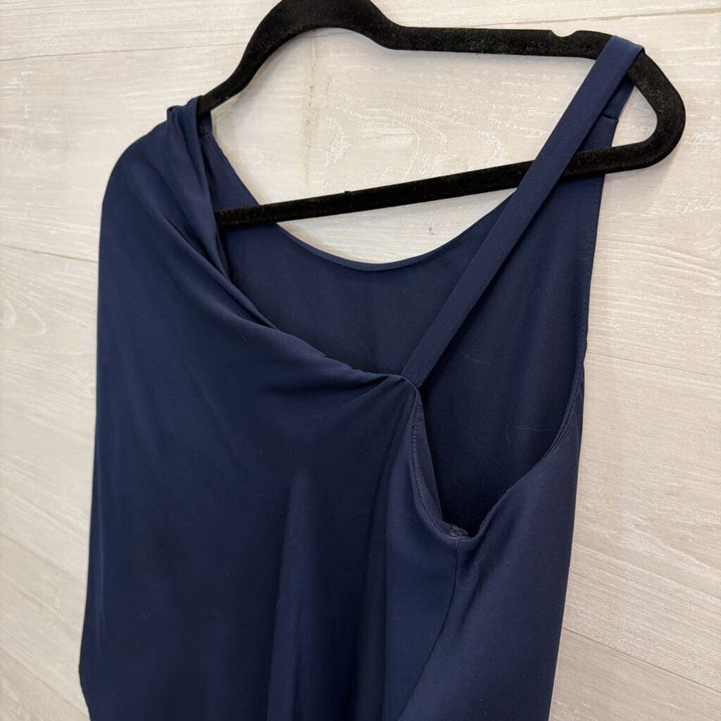 BCBG Navy Silky One Shoulder Top Medium