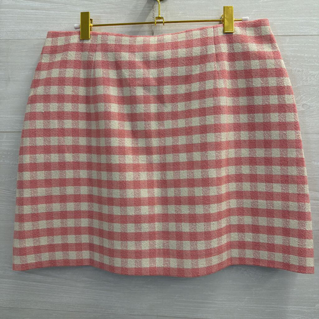J Crew Pink/ White Gingham Gold Button Front Skirt 8