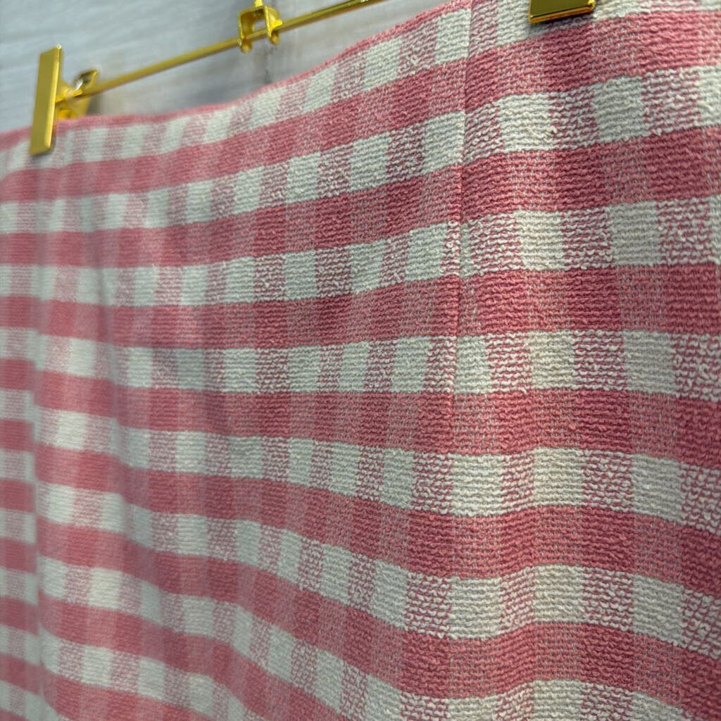 J Crew Pink/ White Gingham Gold Button Front Skirt 8