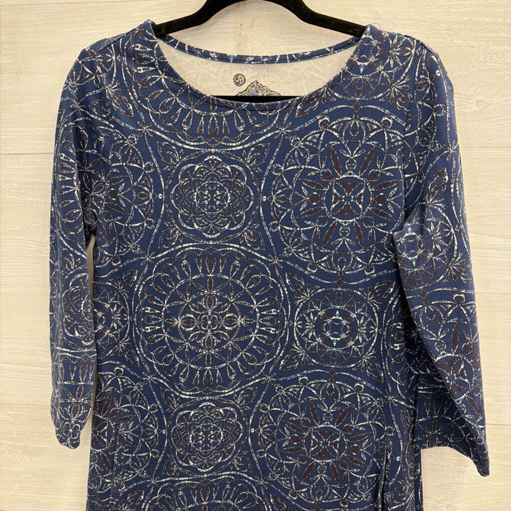 Sahalie Blue Print Long Sleeve Shift Dress Medium