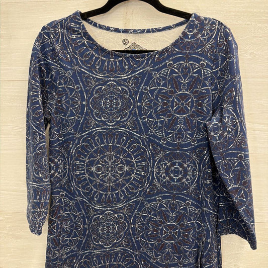 Sahalie Blue Print Long Sleeve Shift Dress Medium