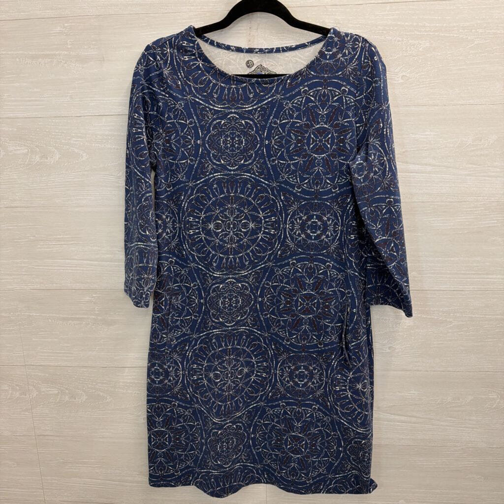 Sahalie Blue Print Long Sleeve Shift Dress Medium