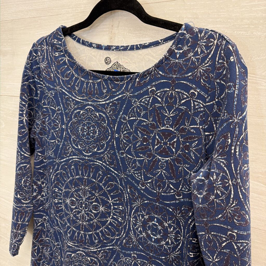 Sahalie Blue Print Long Sleeve Shift Dress Medium