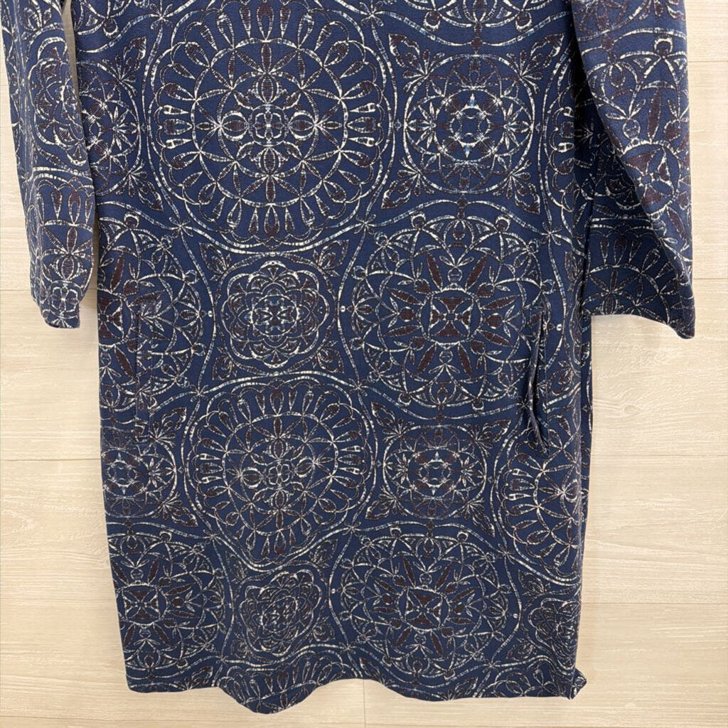 Sahalie Blue Print Long Sleeve Shift Dress Medium