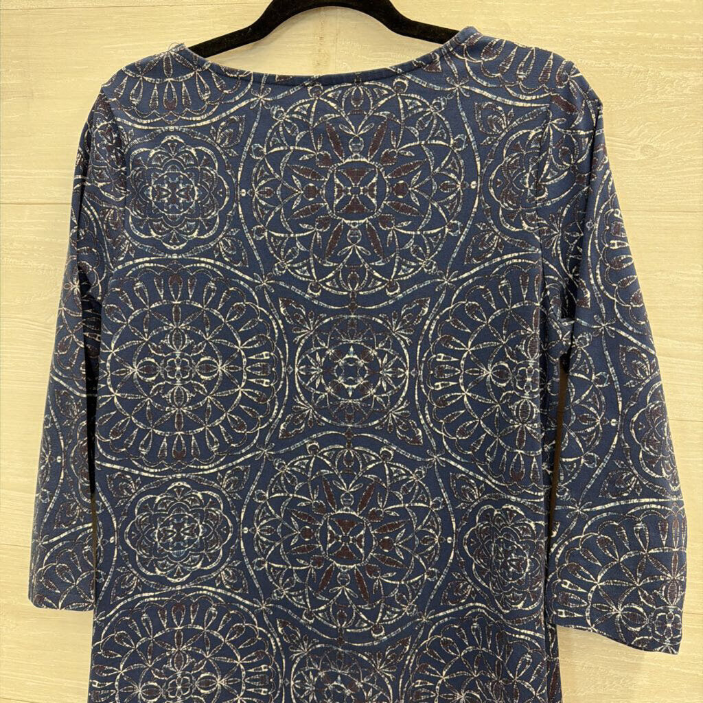 Sahalie Blue Print Long Sleeve Shift Dress Medium