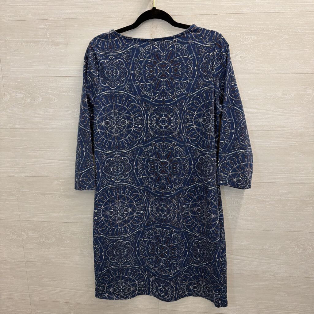 Sahalie Blue Print Long Sleeve Shift Dress Medium