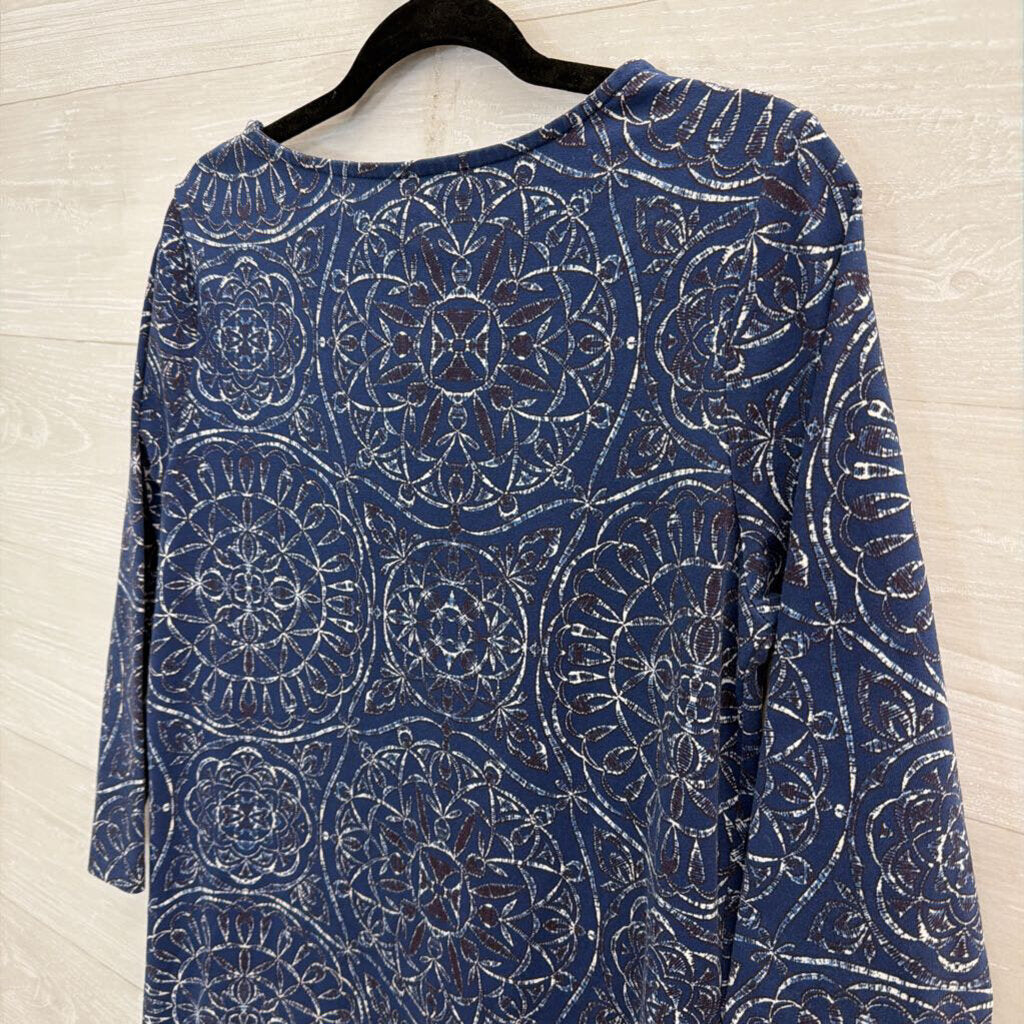 Sahalie Blue Print Long Sleeve Shift Dress Medium