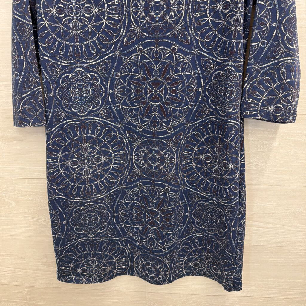 Sahalie Blue Print Long Sleeve Shift Dress Medium