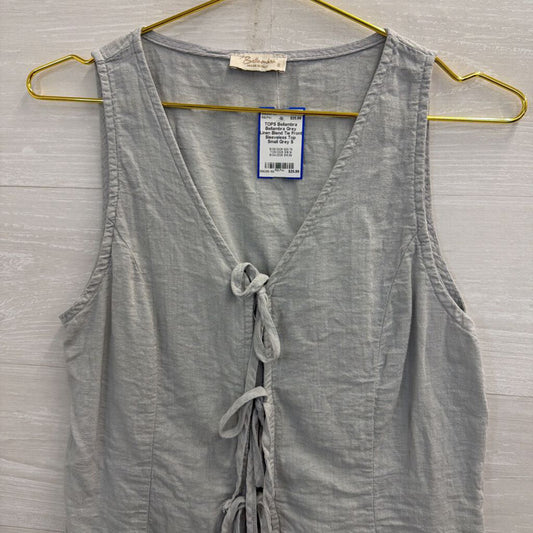 Bellambra Grey Linen Blend Tie Front Sleeveless Top Small