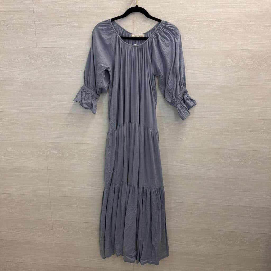 Daughters of India Blue Puff Long Sleeve Tiered Skirt Maxi Dress Small