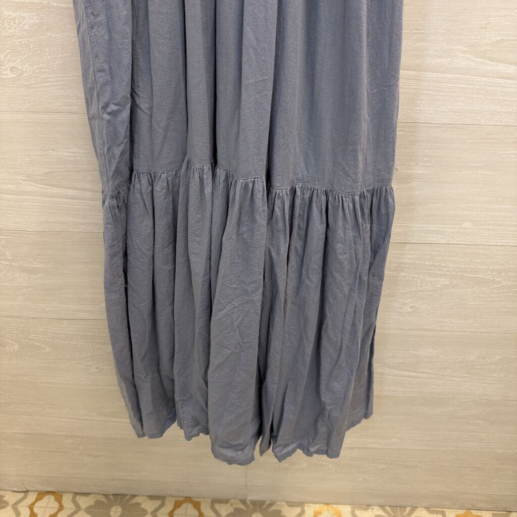 Daughters of India Blue Puff Long Sleeve Tiered Skirt Maxi Dress Small