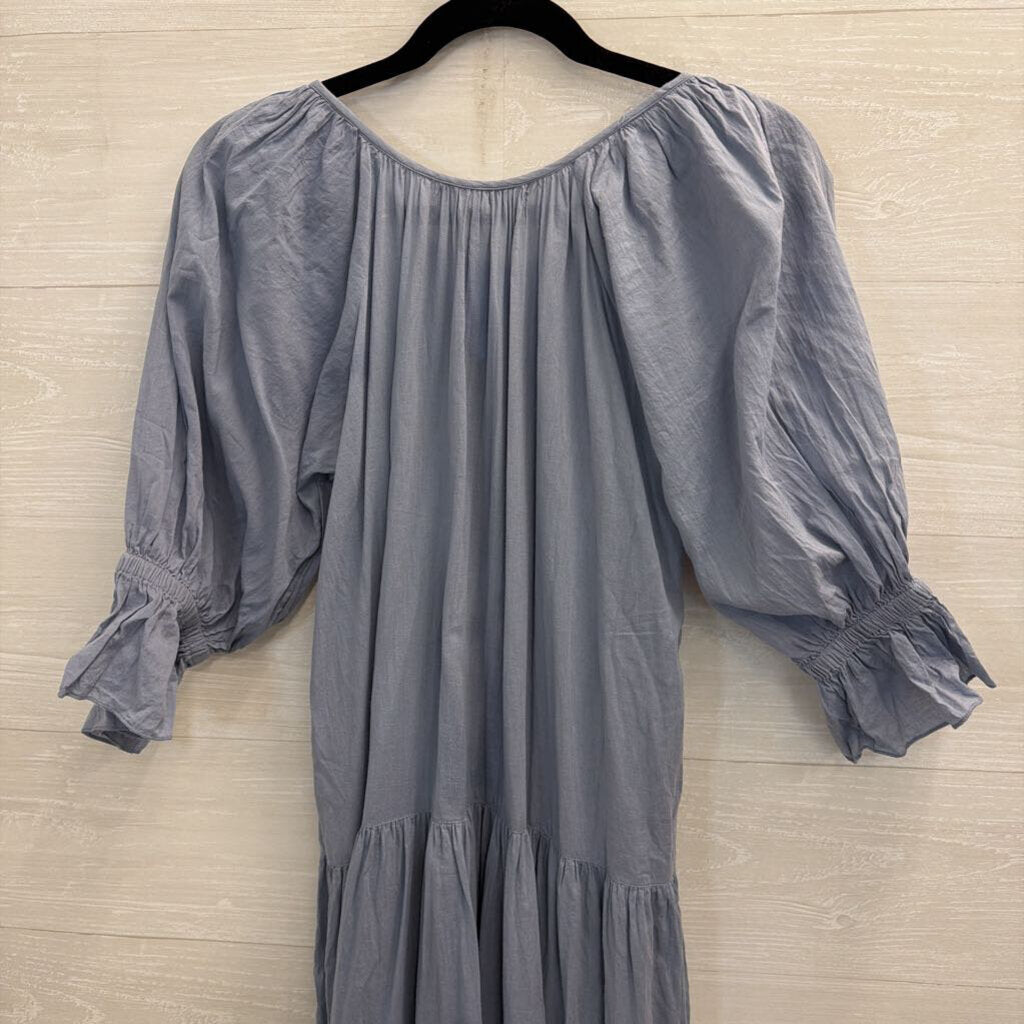 Daughters of India Blue Puff Long Sleeve Tiered Skirt Maxi Dress Small