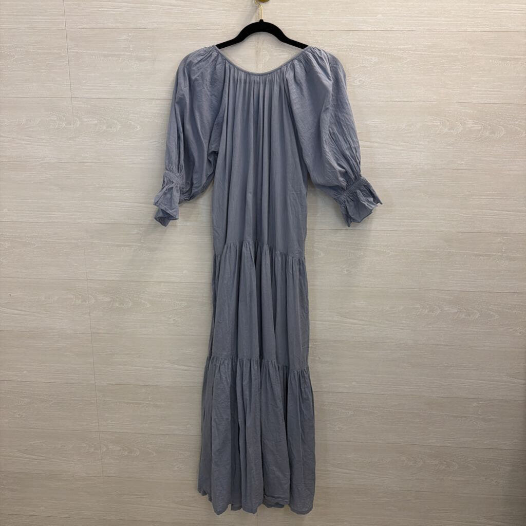 Daughters of India Blue Puff Long Sleeve Tiered Skirt Maxi Dress Small