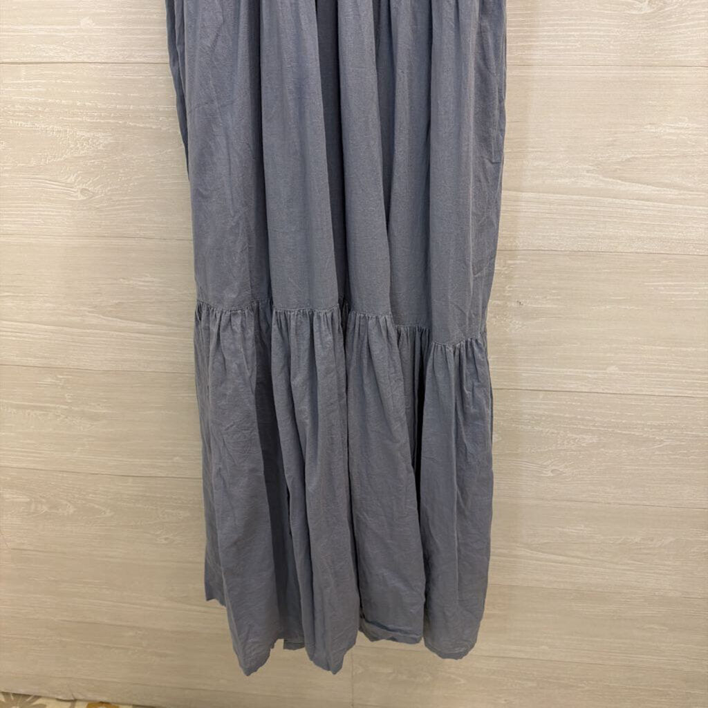 Daughters of India Blue Puff Long Sleeve Tiered Skirt Maxi Dress Small