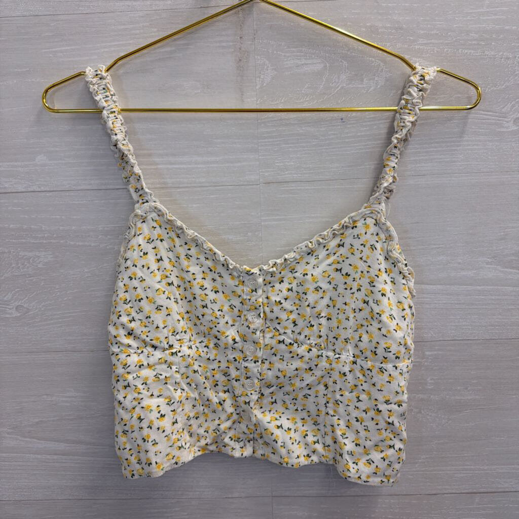 Lottie Moss White/ Yellow Print Cropped Tank Top Small