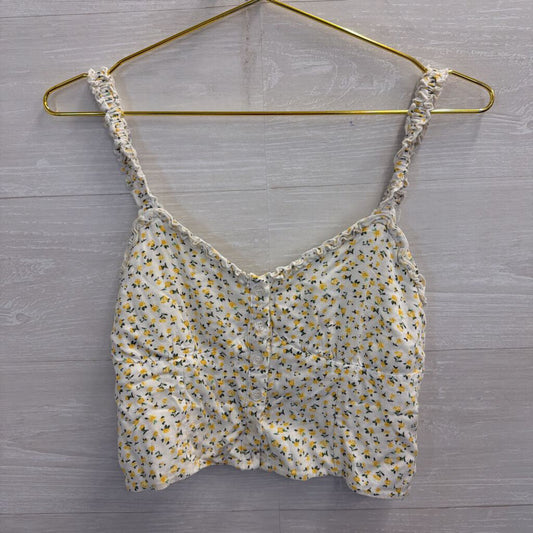 Lottie Moss White/ Yellow Print Cropped Tank Top Small