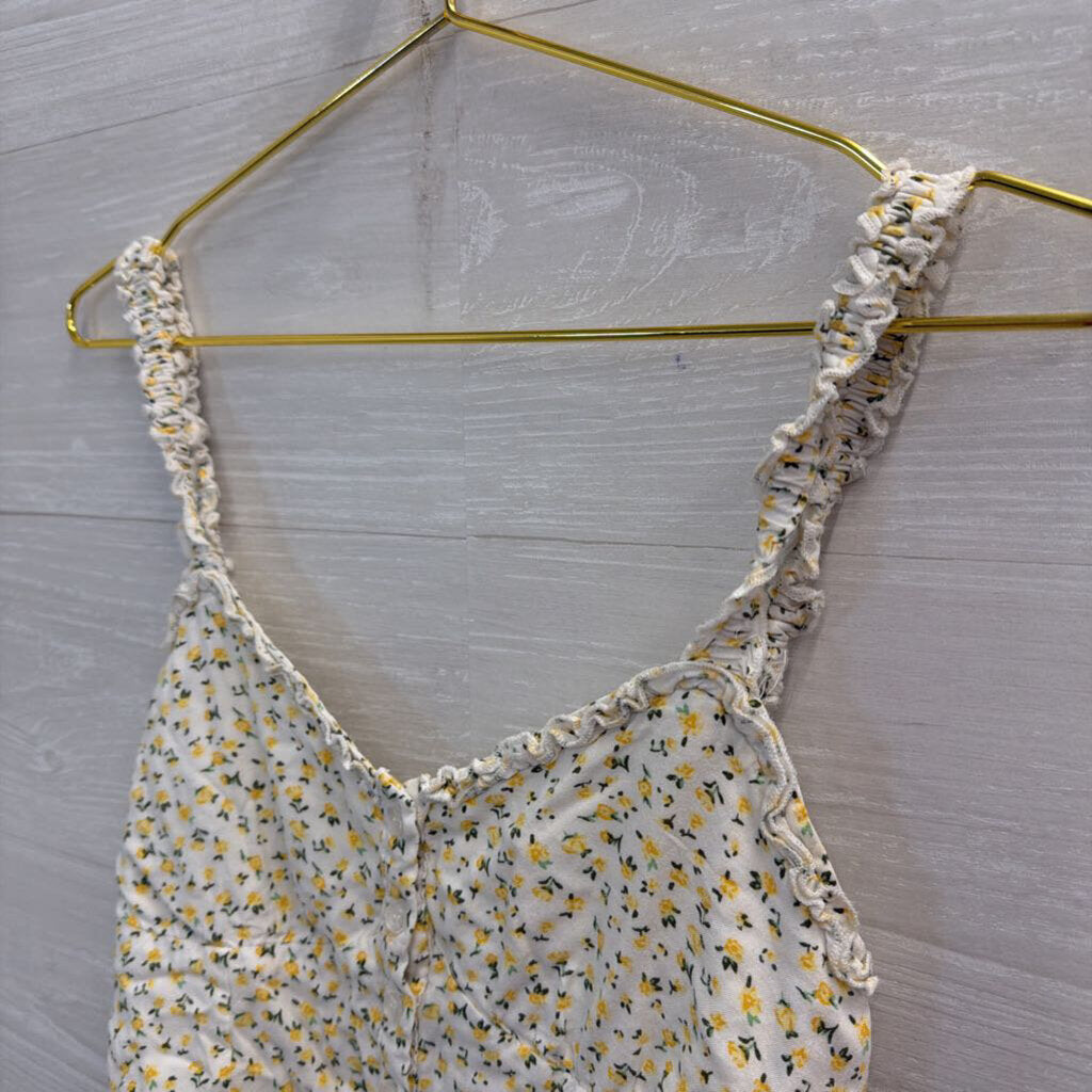 Lottie Moss White/ Yellow Print Cropped Tank Top Small