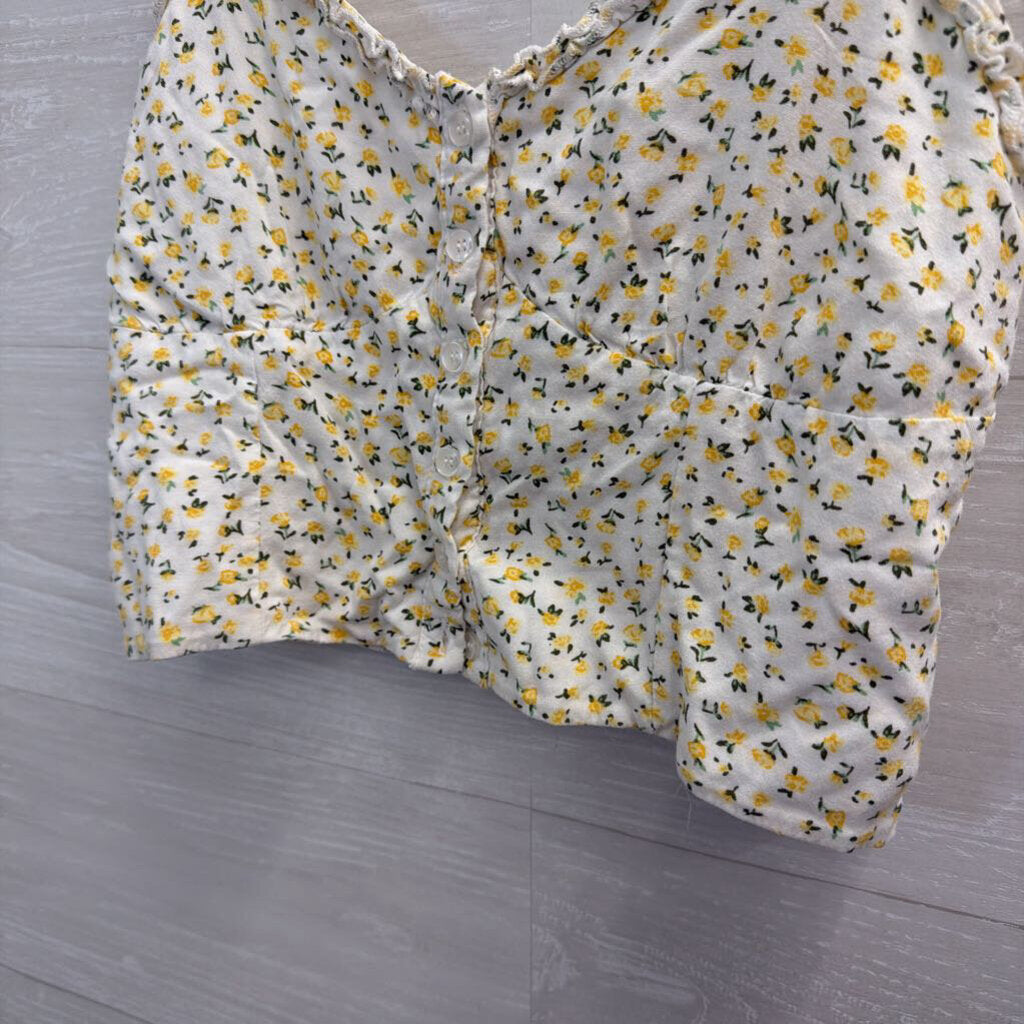 Lottie Moss White/ Yellow Print Cropped Tank Top Small