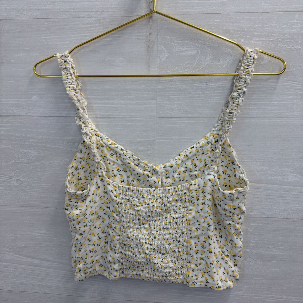 Lottie Moss White/ Yellow Print Cropped Tank Top Small