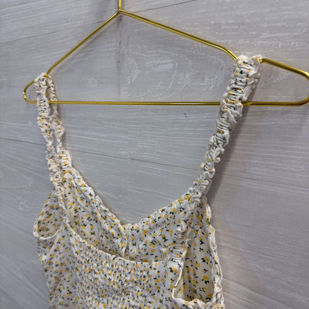 Lottie Moss White/ Yellow Print Cropped Tank Top Small