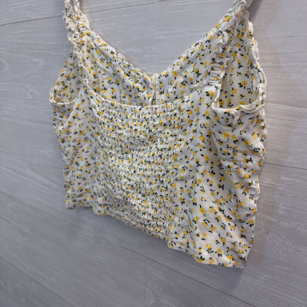 Lottie Moss White/ Yellow Print Cropped Tank Top Small