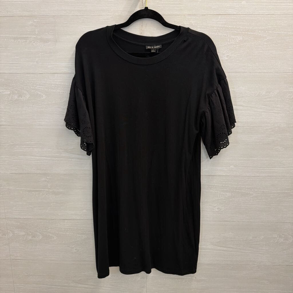 As U Wish Black Short Sleeve Shift Dress Small