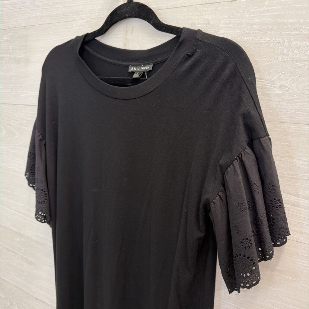 As U Wish Black Short Sleeve Shift Dress Small