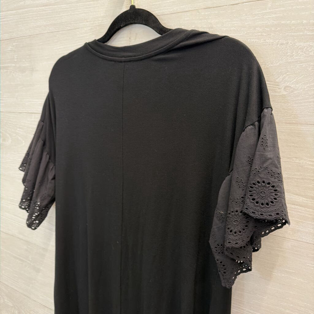 As U Wish Black Short Sleeve Shift Dress Small
