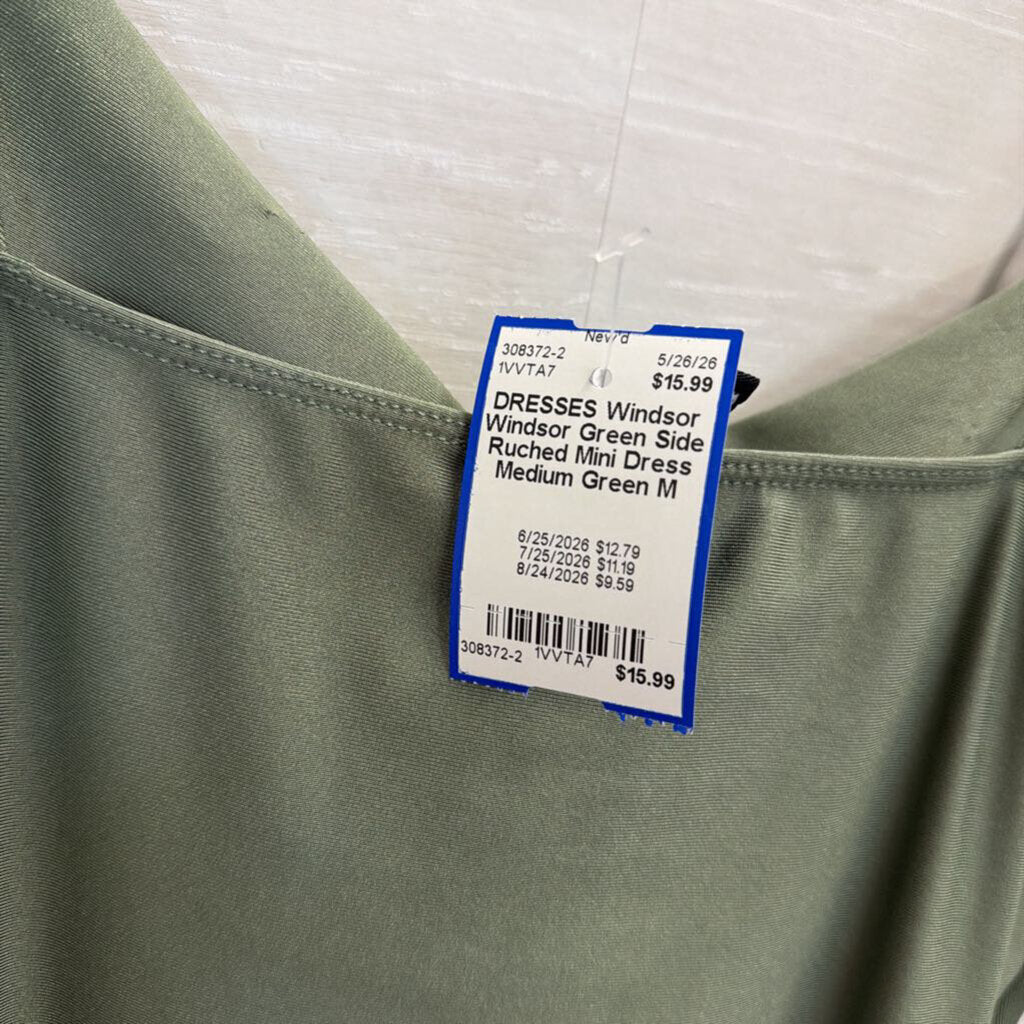 Windsor Green Side Ruched Mini Dress Medium