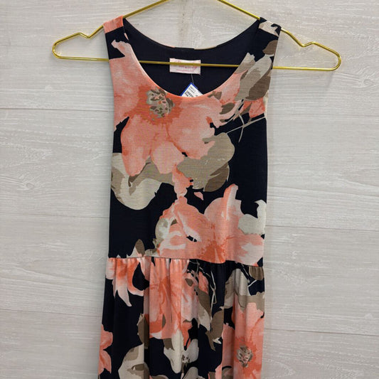 Pink Lily Navy/ Pink Floral Print Sleeveless Maxi Dress Small
