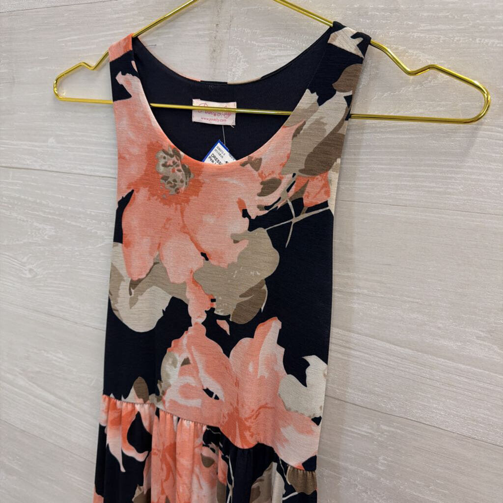 Pink Lily Navy/ Pink Floral Print Sleeveless Maxi Dress Small